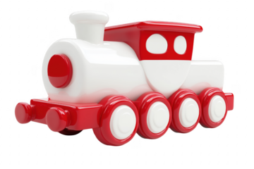 Red white toy locomotive isolated on a transparent background