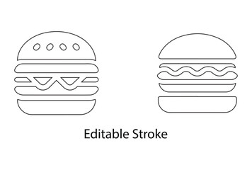 Burger vector icon editable stroke set, cheese burger Symbol vector illustration
