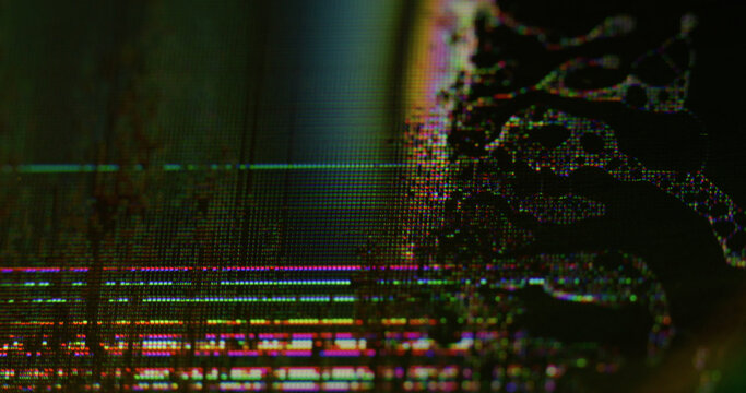 Glitch art. Error screen. Defocused damage texture noise on TV monitor color waves effect static graphic video liquid on computer background.