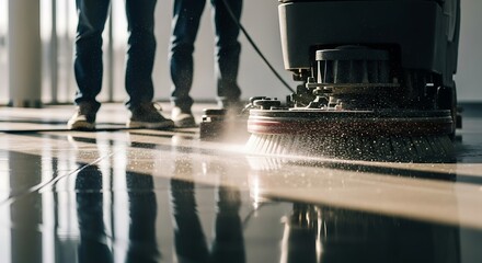 Floor cleaning machine polishing shiny surface image