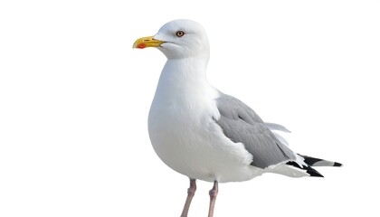 Fototapeta premium Close-up of a single gull bird against a stark white background