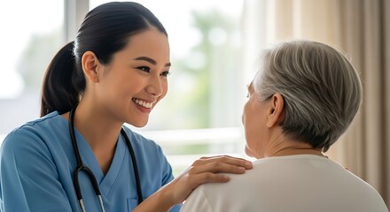 Caring nurse with patient elder healthcare