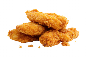 Crispy golden chicken strips isolated on a transparent background