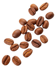 Obraz premium Aromatic roasted brown coffee bean pile, isolated transparency background. An invigorating dose of rich caffeine for morning espresso drink