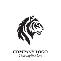 Powerful Head of Tiger Logo Symbol in Black on White Background with Bold Modern Minimalist Design
