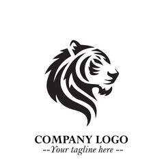 Powerful Head of Tiger Logo Symbol in Black on White Background with Bold Modern Minimalist Design
