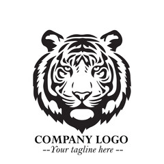 Powerful Head of Tiger Logo Symbol in Black on White Background with Bold Modern Minimalist Design