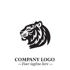 Powerful Head of Tiger Logo Symbol in Black on White Background with Bold Modern Minimalist Design