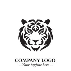 Powerful Head of Tiger Logo Symbol in Black on White Background with Bold Modern Minimalist Design