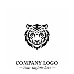 Powerful Head of Tiger Logo Symbol in Black on White Background with Bold Modern Minimalist Design