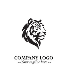 Powerful Head of Tiger Logo Symbol in Black on White Background with Bold Modern Minimalist Design