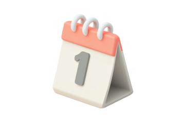 Desk calendar with first day isolated on a transparent background
