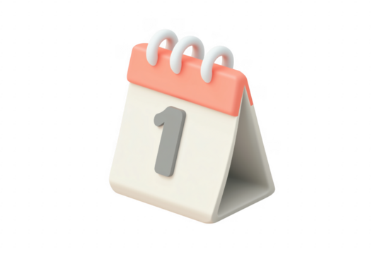 Desk calendar with first day isolated on a transparent background