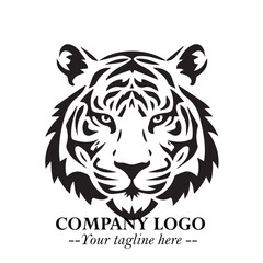 Powerful Head of Tiger Logo Symbol in Black on White Background with Bold Modern Minimalist Design