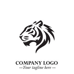 Powerful Head of Tiger Logo Symbol in Black on White Background with Bold Modern Minimalist Design