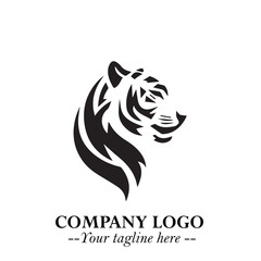 Powerful Head of Tiger Logo Symbol in Black on White Background with Bold Modern Minimalist Design