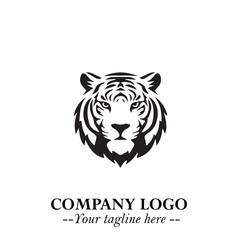 Powerful Head of Tiger Logo Symbol in Black on White Background with Bold Modern Minimalist Design