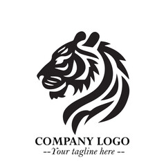 Powerful Head of Tiger Logo Symbol in Black on White Background with Bold Modern Minimalist Design