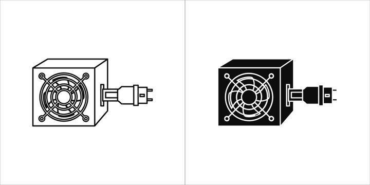 Power supply vector in black and white, component for computer system