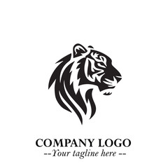 Powerful Head of Tiger Logo Symbol in Black on White Background with Bold Modern Minimalist Design