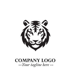 Powerful Head of Tiger Logo Symbol in Black on White Background with Bold Modern Minimalist Design