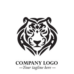 Powerful Head of Tiger Logo Symbol in Black on White Background with Bold Modern Minimalist Design