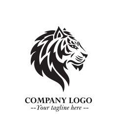 Powerful Head of Tiger Logo Symbol in Black on White Background with Bold Modern Minimalist Design
