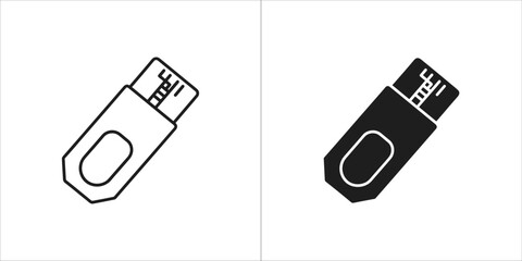 Outline and glyph icon of a usb flash drive for web design and mobile app