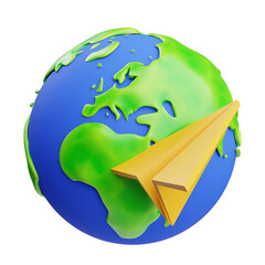 Cartoon Style Paper Airplane Flying around Globe World Illustration