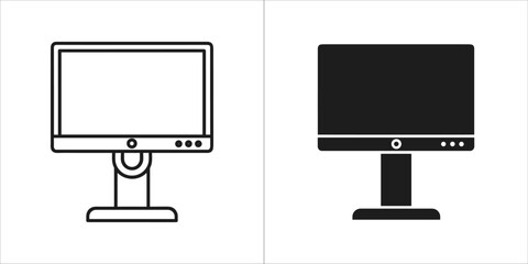 Computer monitor line and glyph icon display symbol, vector illustration
