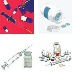 Say No to Drugs – Anti Drug Awareness Poster Illustration Stop Drugs Concept – Hand Rejecting Pills and Syringe Vector No Drugs Symbol with Red Cross – Anti Narcotics Campaign Art