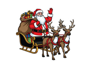 Santa Claus riding a sleigh and reindeer
