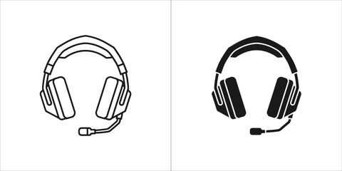 Headset icon in black and white, simple vector illustration gaming headphone
