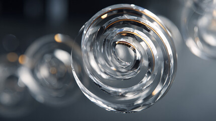 Polished geometric shards form a floating spiral, hyperrealistic and dynamic, symbolizing transformation, infinite flow, structured creativity, energy in motion, and the elegant geometry of abstract i