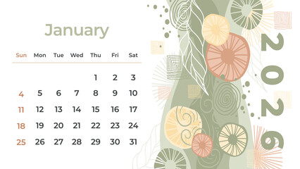 Beautifully hand-drawn January 2026 calendar
