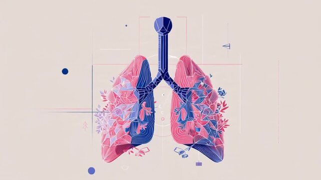 Abstract medical illustration of human lungs with geometric elements