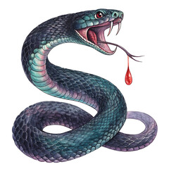 Obraz premium Vibrant Watercolor Illustration of a Fierce Snake with Blood Droplets in a Natural Setting