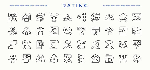 Rating line icon set. Simple line vector icons. Contain linear symbols experience, survey, comment, feedback. Pixel perfect. Editable vector. Feedback icon set.