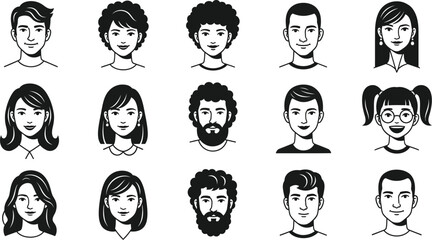 Diverse people avatars vector set of male and female face portraits editable vector