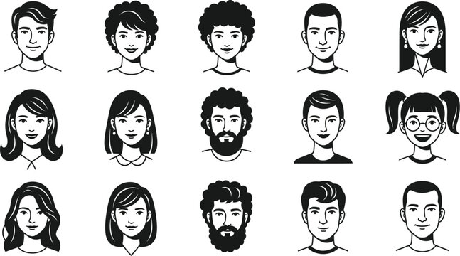 Diverse people avatars vector set of male and female face portraits editable vector