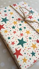 Obraz premium Bold Color Mix Stars & Dots Pattern on Gift Wrap. Repeating tiny stars and dots in a bold color mix over textured gift wrap surface—vibrant festive motif.