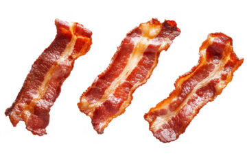 Crispy strips of cured pork isolated on a transparent background