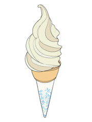 コーンに入ったクリーム色のジェラートのイラスト　ソフトクリームのイラスト