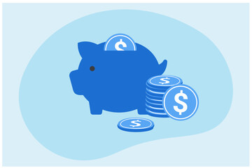 Saving money in piggy bank, Investment and finance growth business revenue concept. Investments coins saving vector illustration