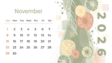 Beautifully hand-drawn November 2026 calendar
