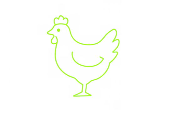 Sketch of a green chicken hen, symbolizing agriculture and food creation, on a clear background