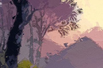 Fototapeta premium Various oil paintings, flowers, lakes, forests, chrysanthemums, plum blossoms, landscapes, birds, snow