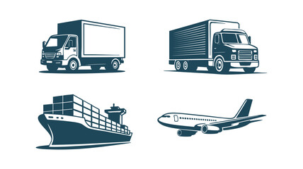 Logistics icons set featuring truck ship airplane for delivery and shipping services vector