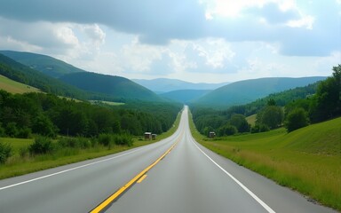 Naklejka premium Scenic view of an open highway and rolling hills in Vermont. High quality