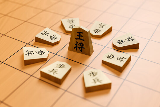 3D Shogi Pieces Illustration Representing Surrounded Strategy Concept
